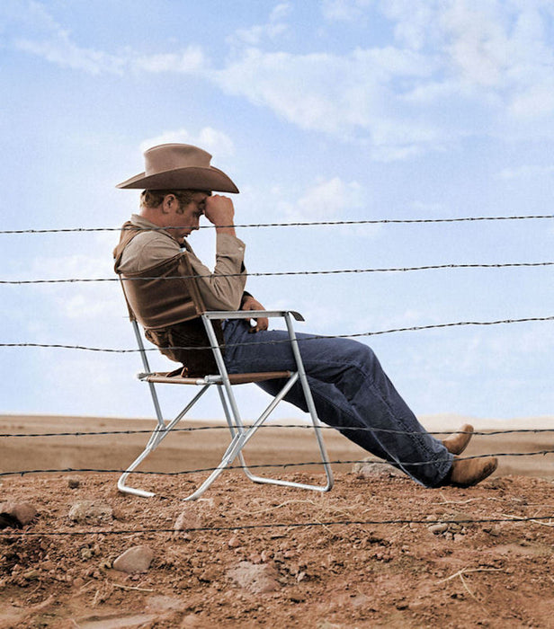 James Dean Behind Fence on Set of Giant by Frank Worth