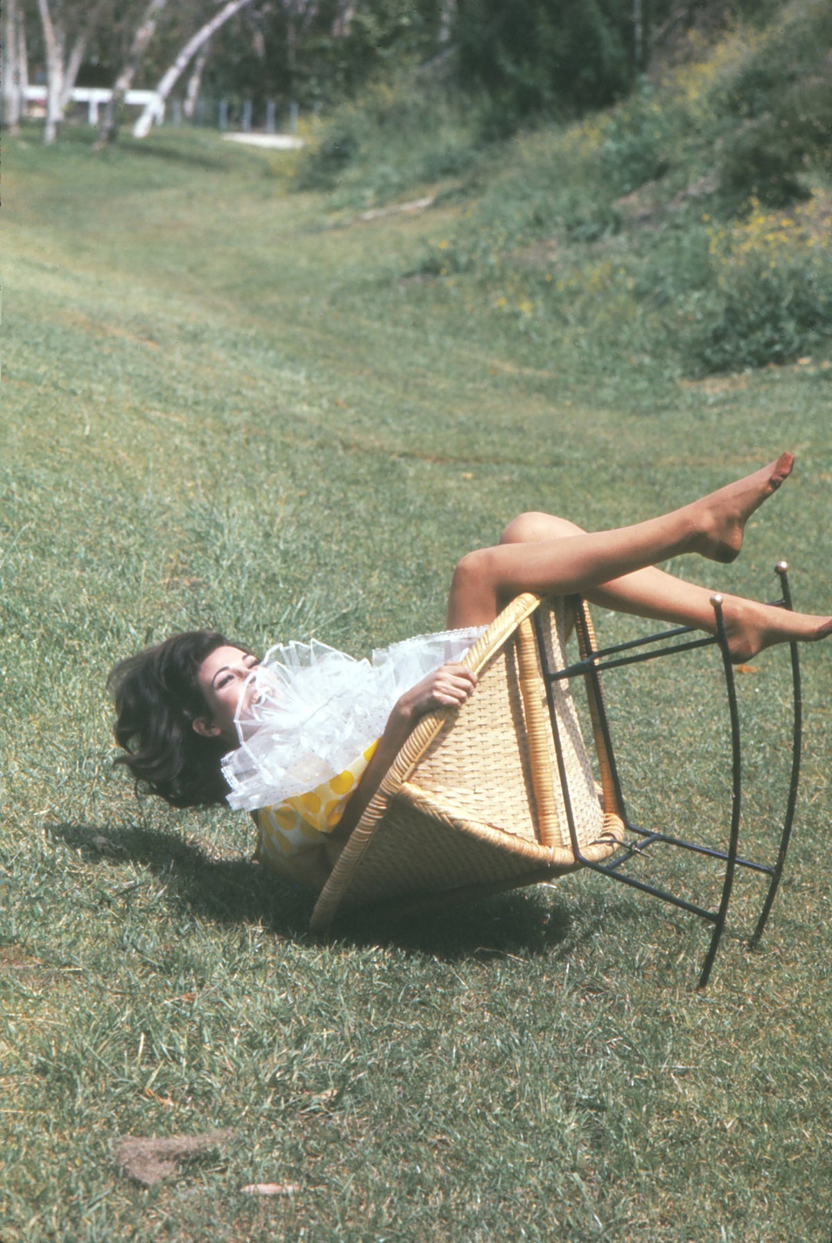 Raquel Welch Tipped Over in Chair, 1960s — Discovery Land Photography