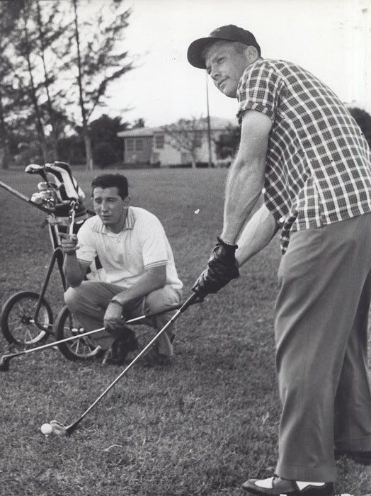 Mickey Mantle with Billy Martin at Miami Spring's Golf Course preparing for coming Baseball Players tourney.