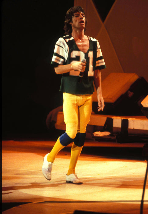 Mick Jagger on Stage in Football Uniform