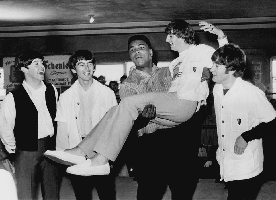 The Beatles and Muhammad Ali at Miami Beach's 5th Street Gym, 1964 - Black and White