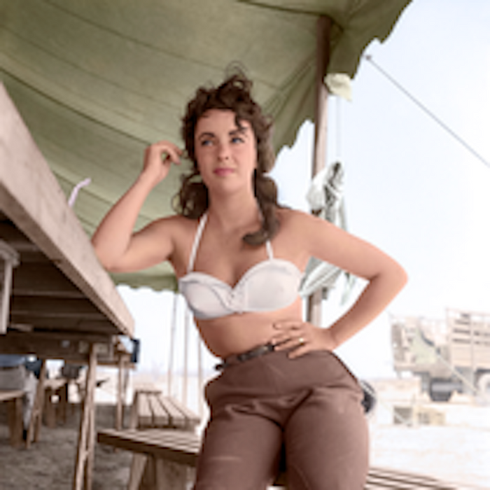 Liz Taylor Candid on Set of Giant by Frank Worth