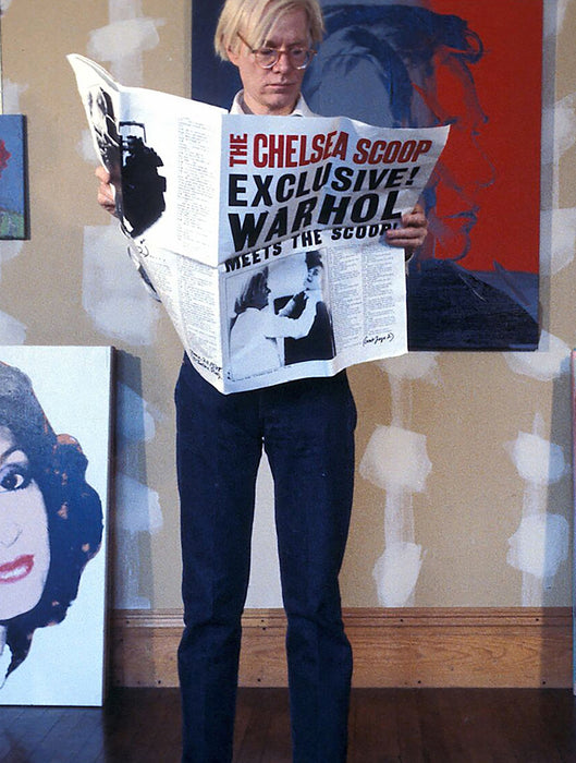 Andy Warhol with First and Only Issue of the Chelsea Scoop